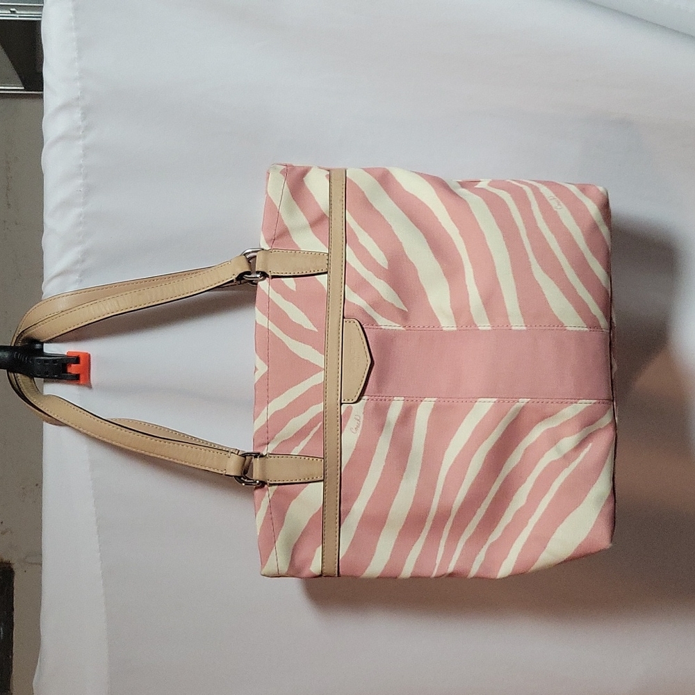 COACH signature pink Zebra print tote